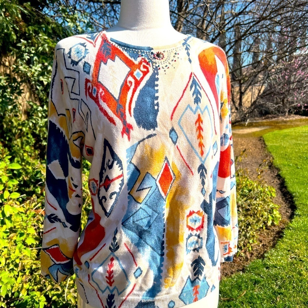 ALFRED DUNNER Colorful southwestern 🌻Geometric Patterned Sweater